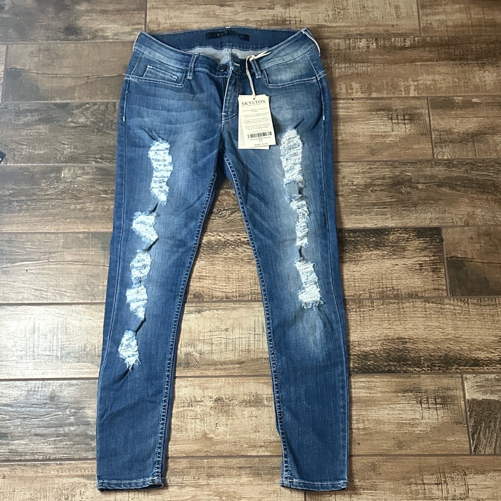 Skylton Women's Distressed Blue Skinny Jeans